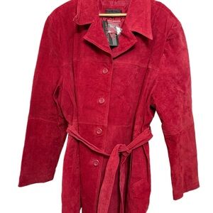 Suede Vintage Women's Deep Red leather Jacket with belt by Hypo Active